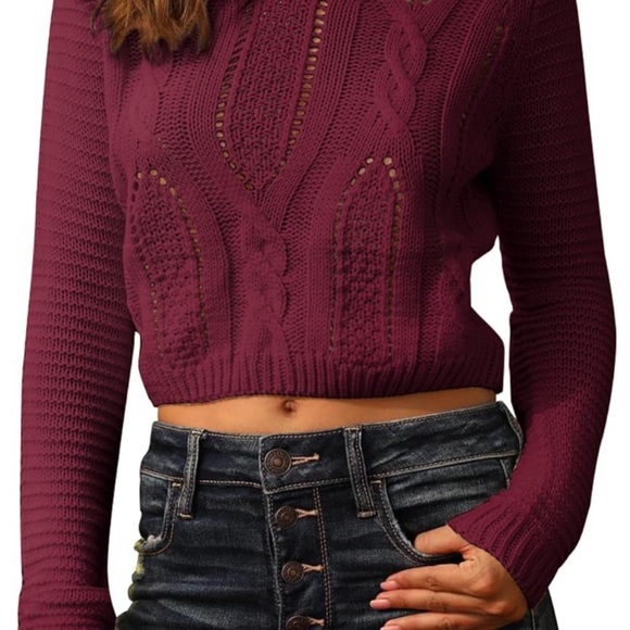 Cable Knit Crop Sweater with Lace Up Back Size Medium - Picture 4 of 11